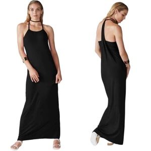 Fabletics Neema Maxi Dress Black Jersey Cotton Sleeveless Open Back-Small